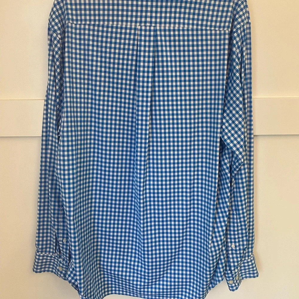 Lands' End Long Sleeve Button Shirt Men's M Traditional Fit Blue White No Iron‎
